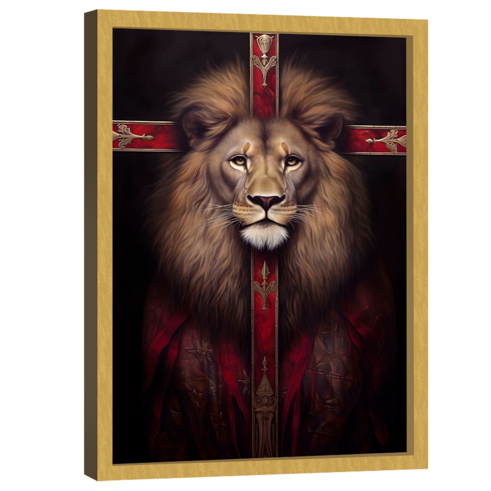 Quadro Decorativo Leão Cruz Vermelha