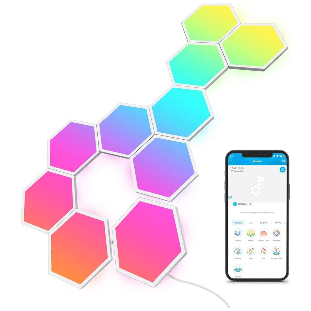 Painel Hexa LED RGBIC com Controle por APP Inteligente Wi Fi, 10 Paineis, GOVEE B6061101, Branco