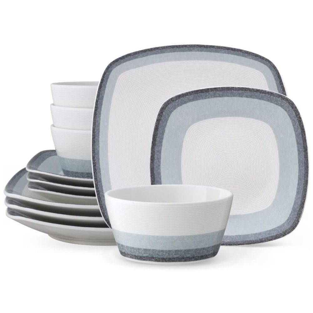 Aparelho de Jantar para Todas as Ocasiões com 12 Peças, Formato Quadrado e Material de Porcelana, Noritake G017-12J, Colorido