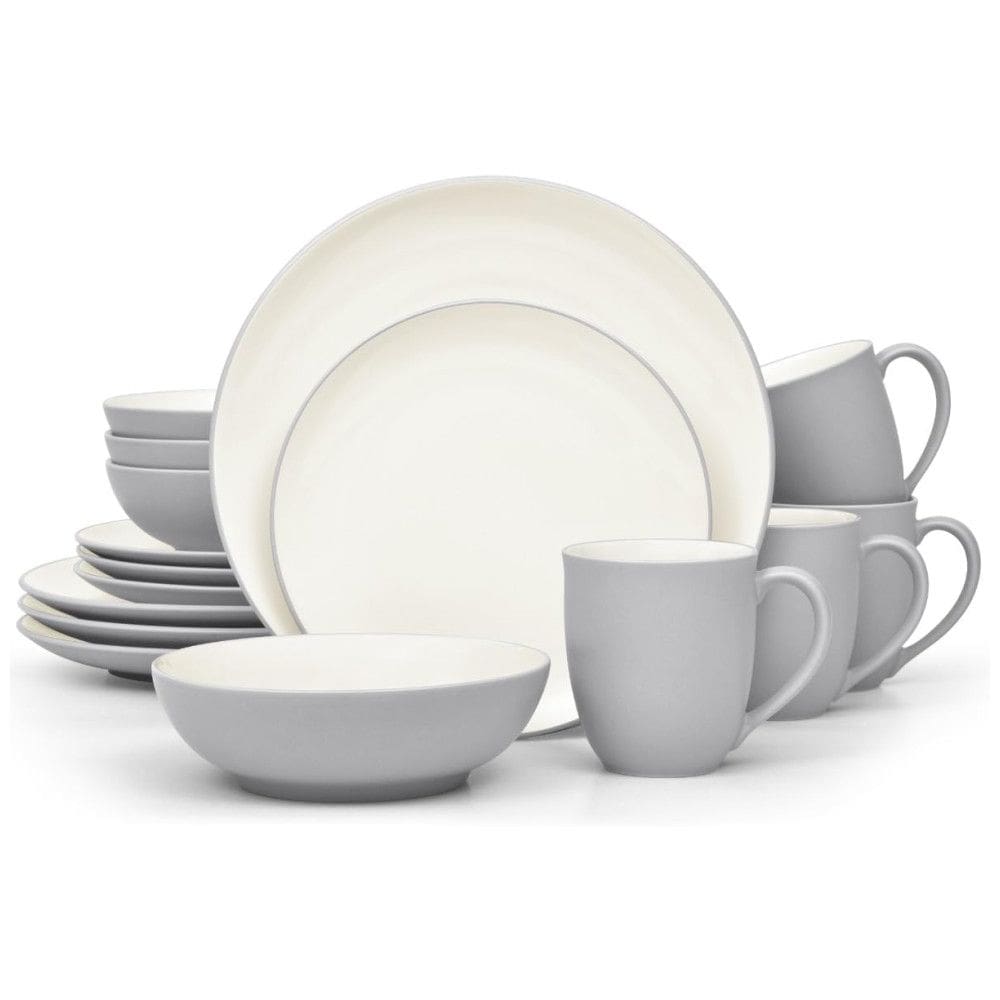Aparelho de Jantar para Todas as Ocasiões com 16 Peças, Formato Redondo e Material de Cerâmica, Noritake, Cinza