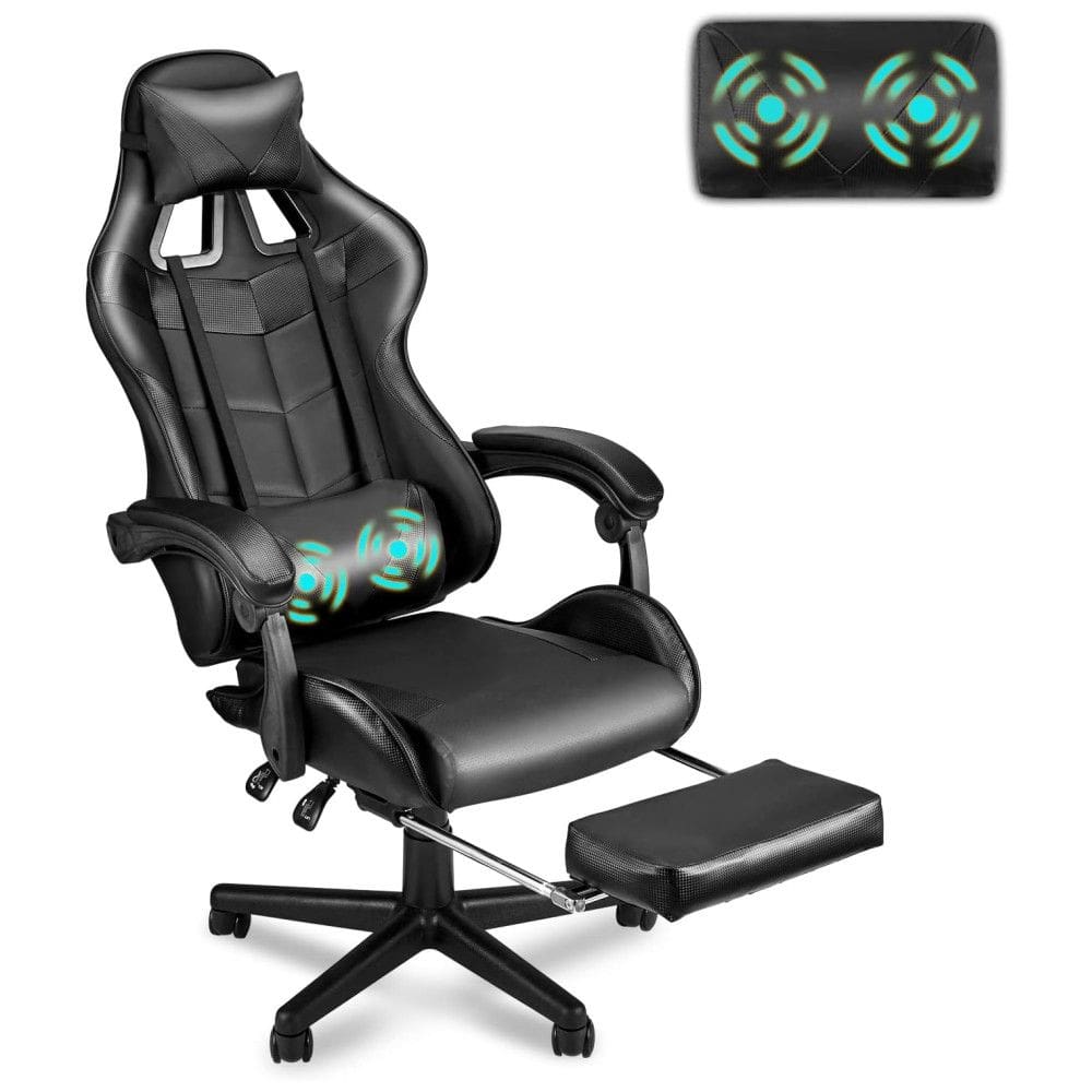 Soontrans Cadeira Gamer Ergonômica Reclinável com Apoio Lombar e Cabeça, Preta