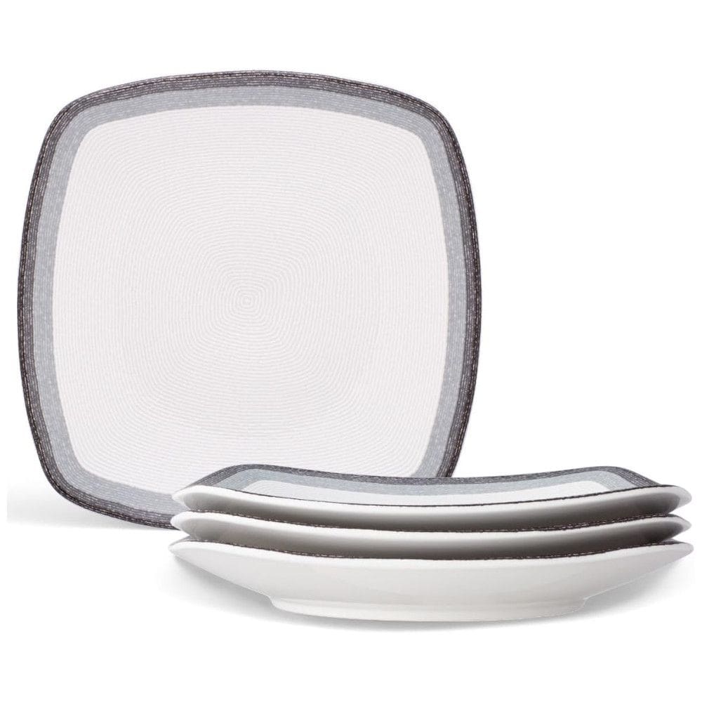 Conjunto de Pratos para Jantar com 4 Peças, Formato Quadrado, Design Moderno e Material de Porcelana, Noritake G038-586D,Cinza e Branco