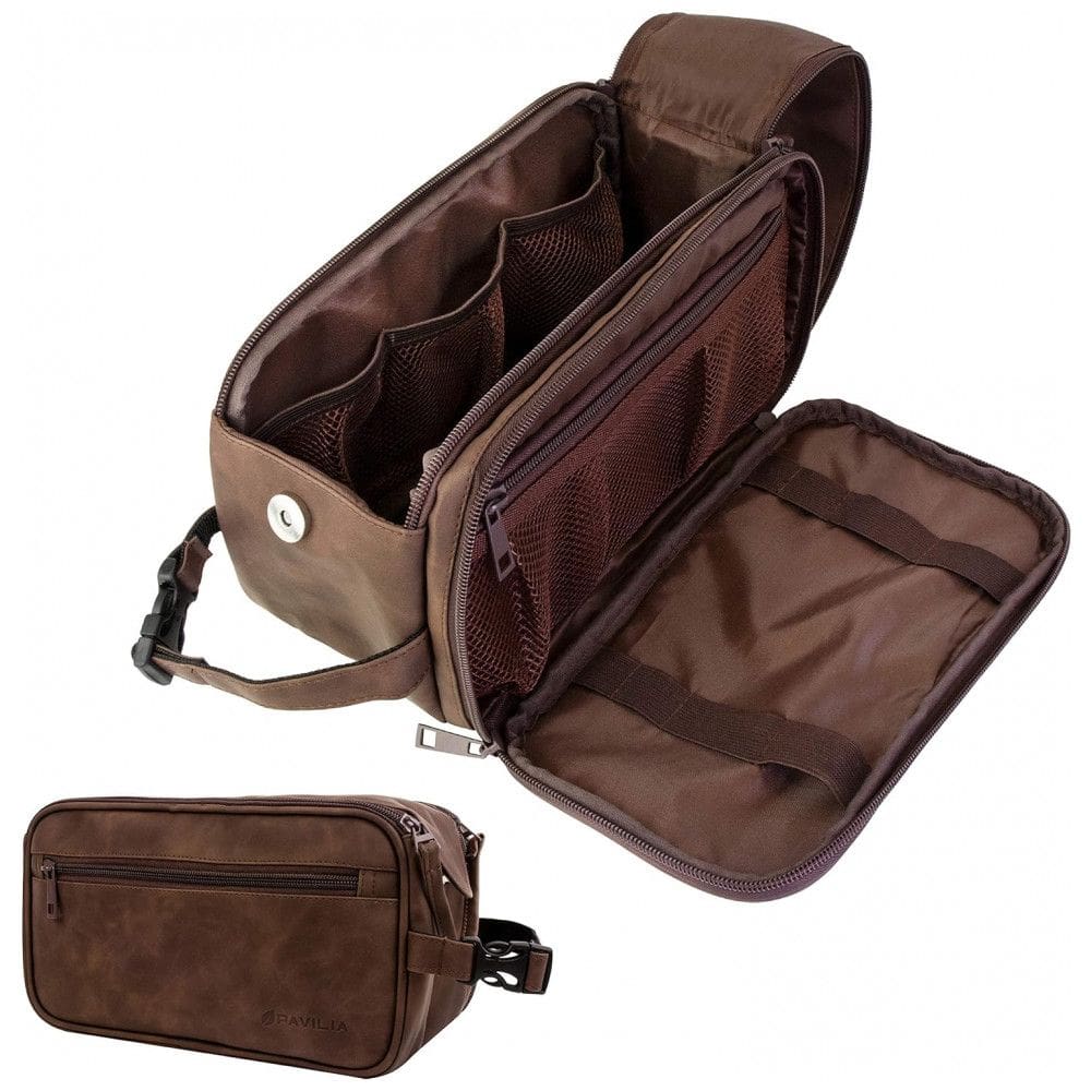 Necessaire Masculina de Couro, PAVILIA, Marrom Escuro