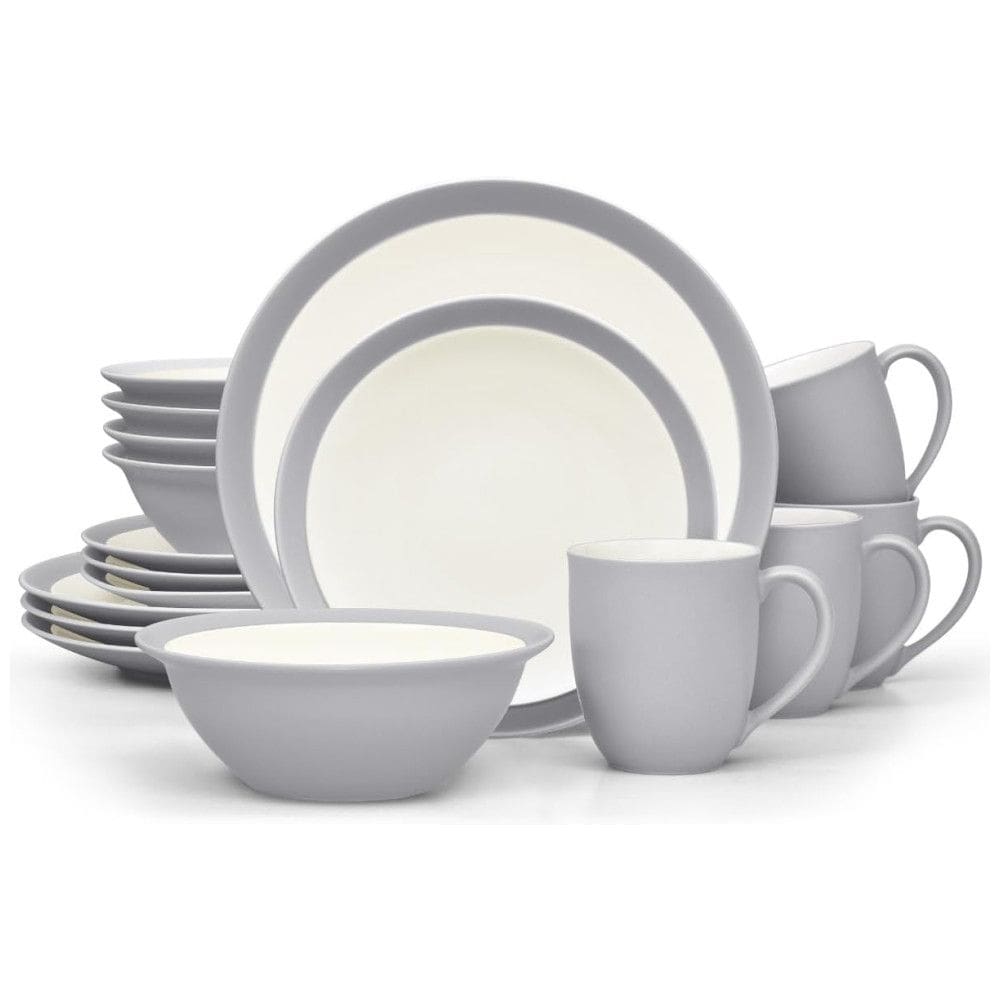 Aparelho de Jantar para Todas as Ocasiões com 16 Peças, Formato Redondo e Material de Cerâmica, Noritake, Cinza