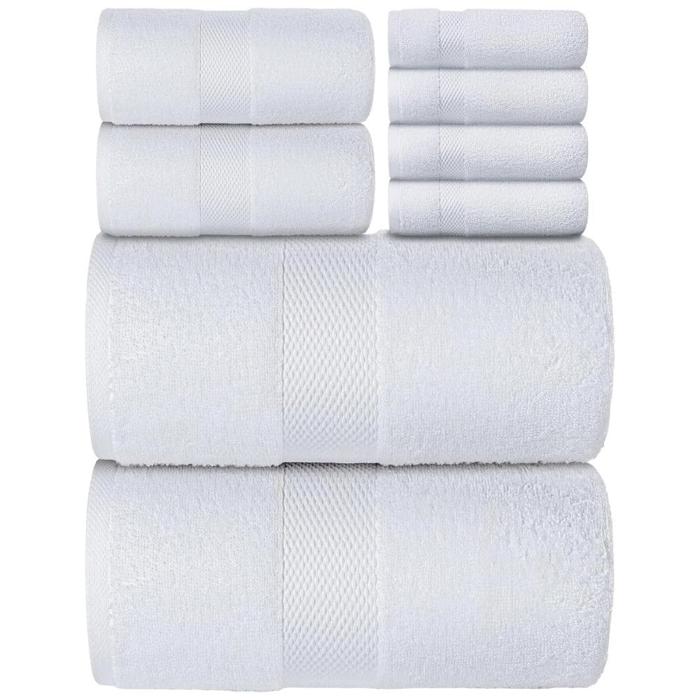 Jogo de Toalhas de Luxo para Hotel, Altamente Absorventes com 8 Peças e 100% Algodão, White Classic