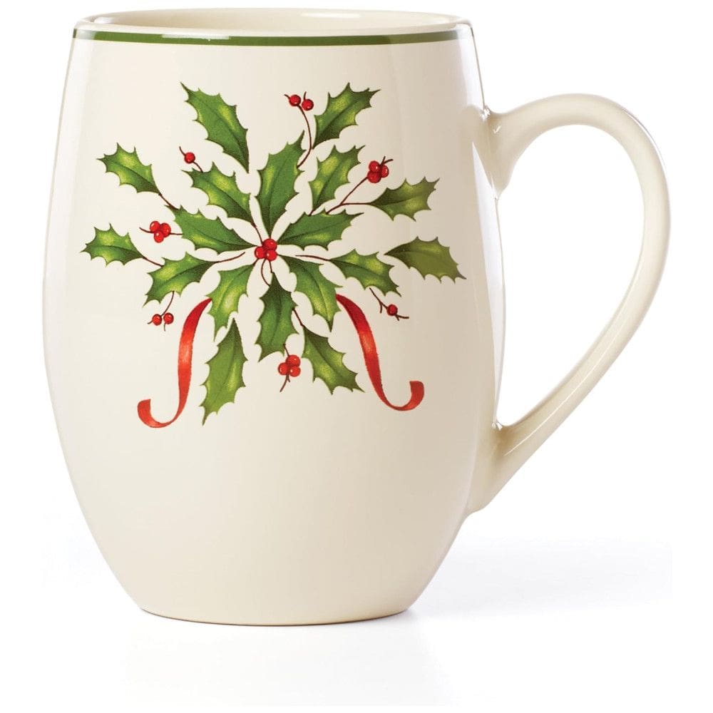 Caneca com Tema de Natal, Material de Cerâmica e Capacidade de 530mL, Lenox 890776, Branca, Verde e Vermelha