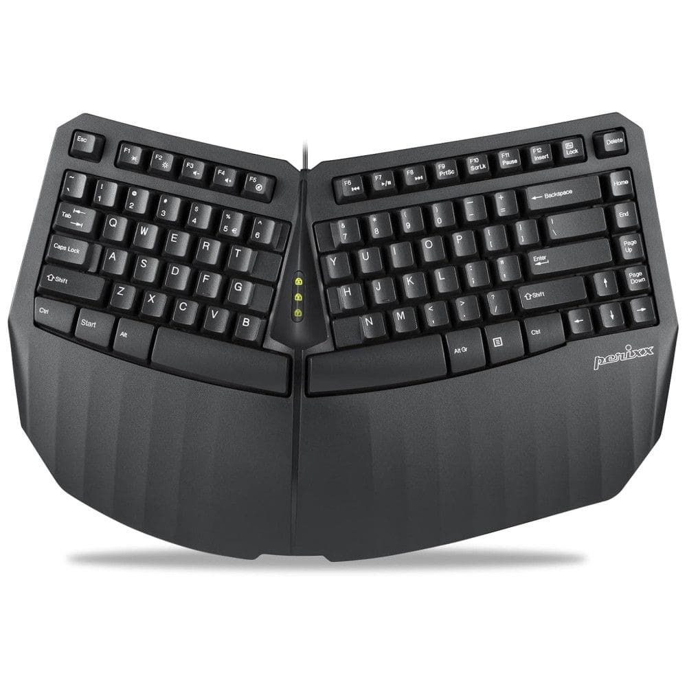 Teclado Ergonômico Dividido com Fio Recarregável Reduz a Tensão das Mãos, PERIXX 11798, Preto