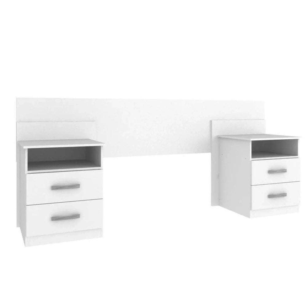 Cabeceira Elegance Casal Queen com 2 Mesas de Cabeceira Cor Branco