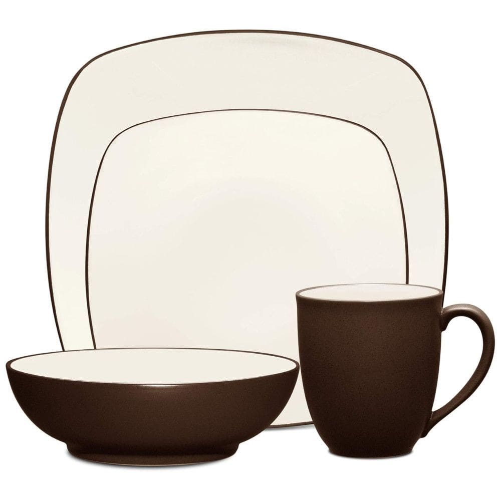 Aparelho de Jantar de Cerâmica Clássica e Durável para o Dia a Dia com 4 Peças, Formato Quadrado e Material de Cerâmica, Noritake 8046-04P