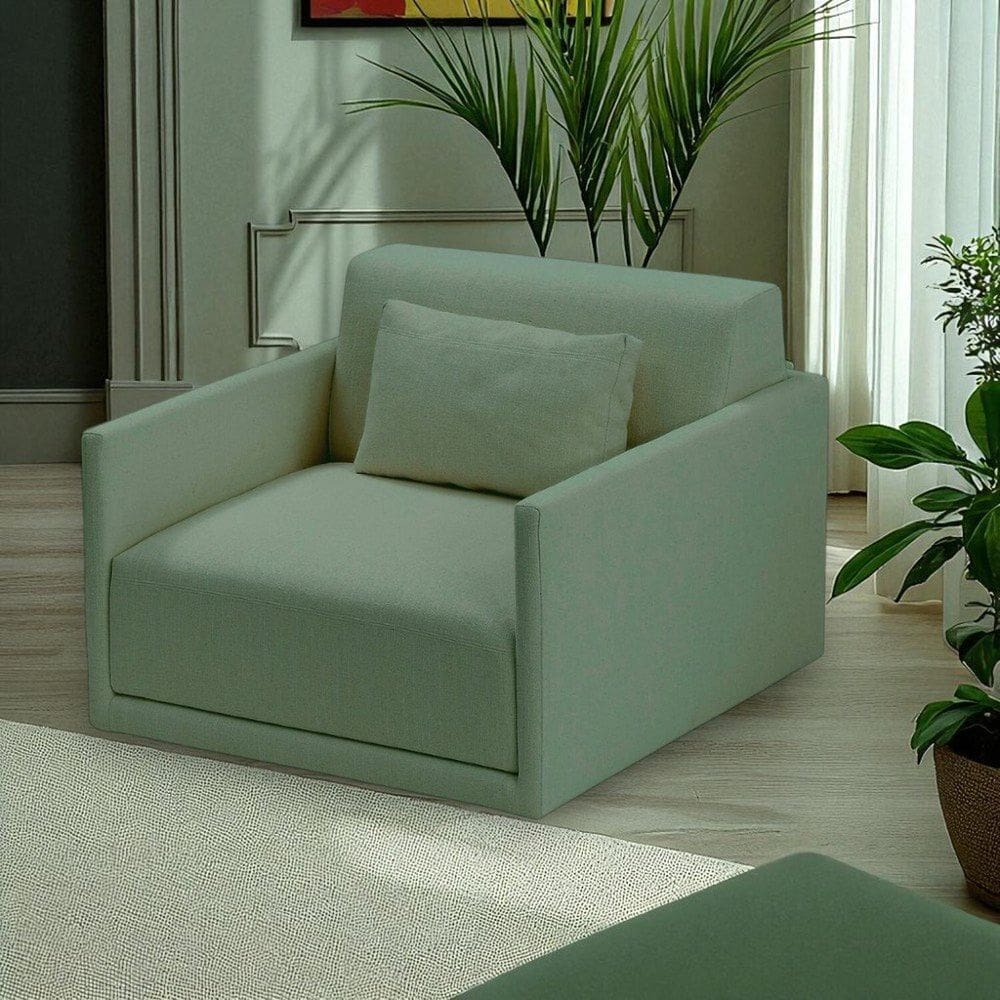 Poltrona 1 Lugar Revestimento em Sarja Verde Médio