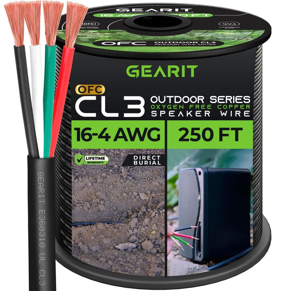 Fio de alto-falante GearIt 16AWG, 2 condutores, 250 pés, cobre OFC