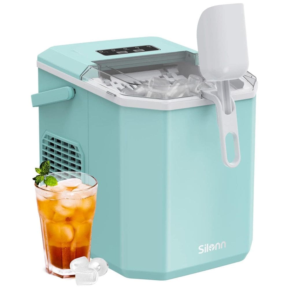 Máquina de Gelo Portátil que Produz 11 kg em 24H com Alça de Transporte e Inclui Colher de Gelo, 110V 160W, Silonn SLIM21G1, Verde