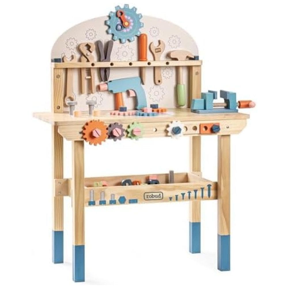 Oficina Educativa Infantil ROBUD em Madeira para Crianças, Bancada de Ferramentas de Construção, Brinquedo Colorido