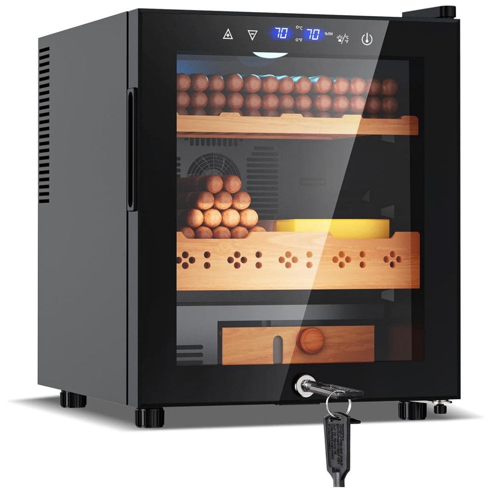 Umidor para Charutos Tylza 50 Litros: Controle de Umidade e Temperatura, Cedro Espanhol, Bloqueio de Segurança, Capacidade para 360 Unidades