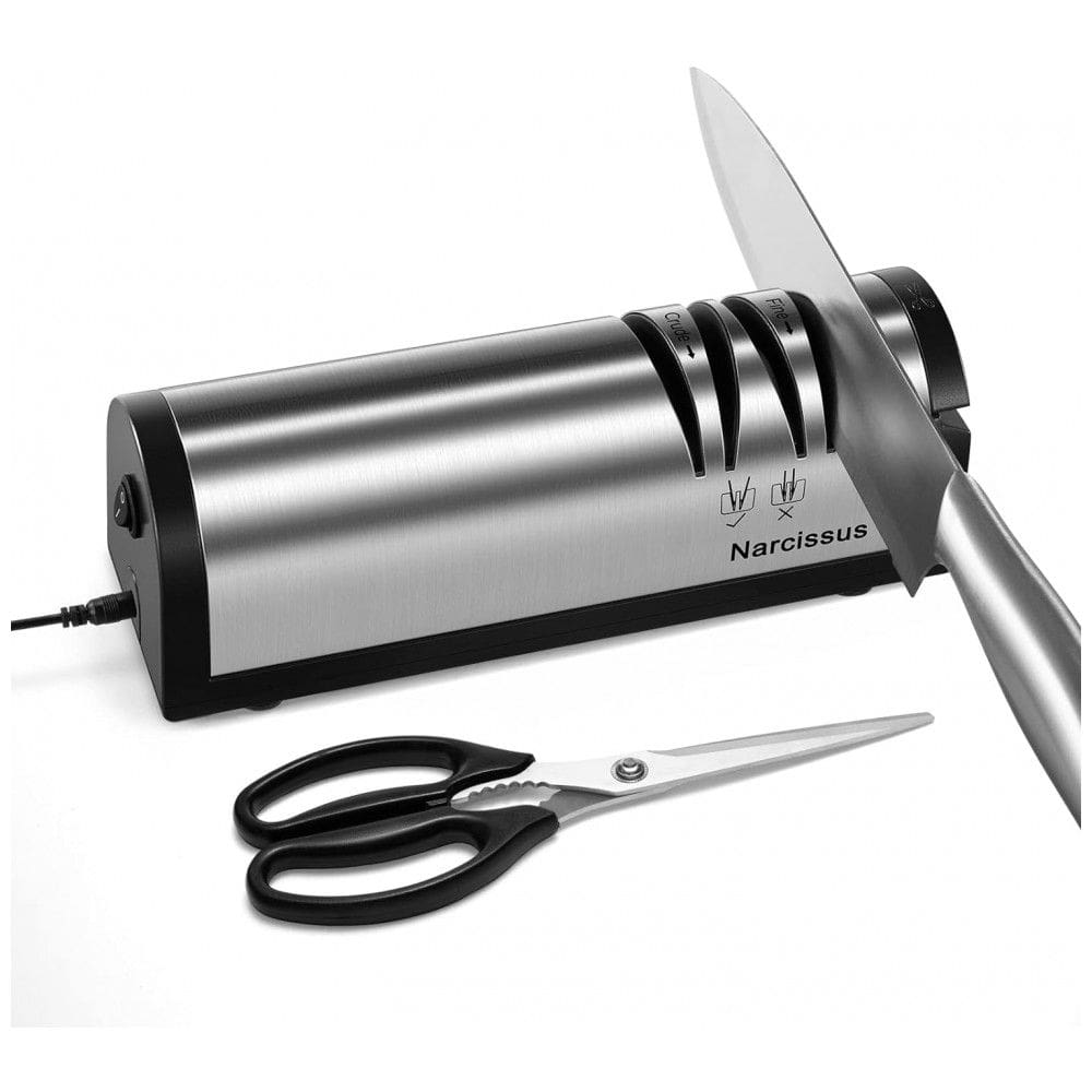Afiador de Facas Elétrico Multifuncional, 2 Estágios em Aço Inoxidável, NARCISSUS QN M866, Prateado