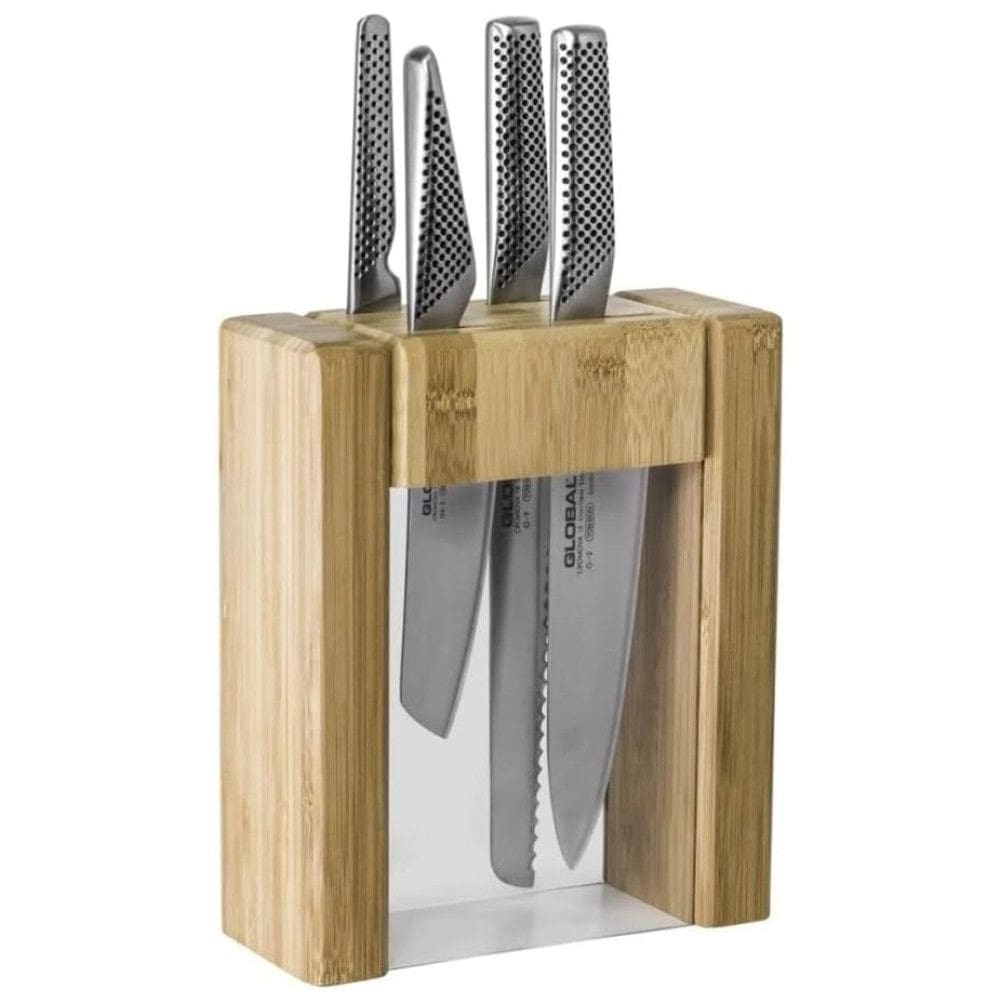 Conjunto de Facas em Aço Inoxidável com Bloco de Bancada, 5 Peças, GLOBAL 79629, Prateado