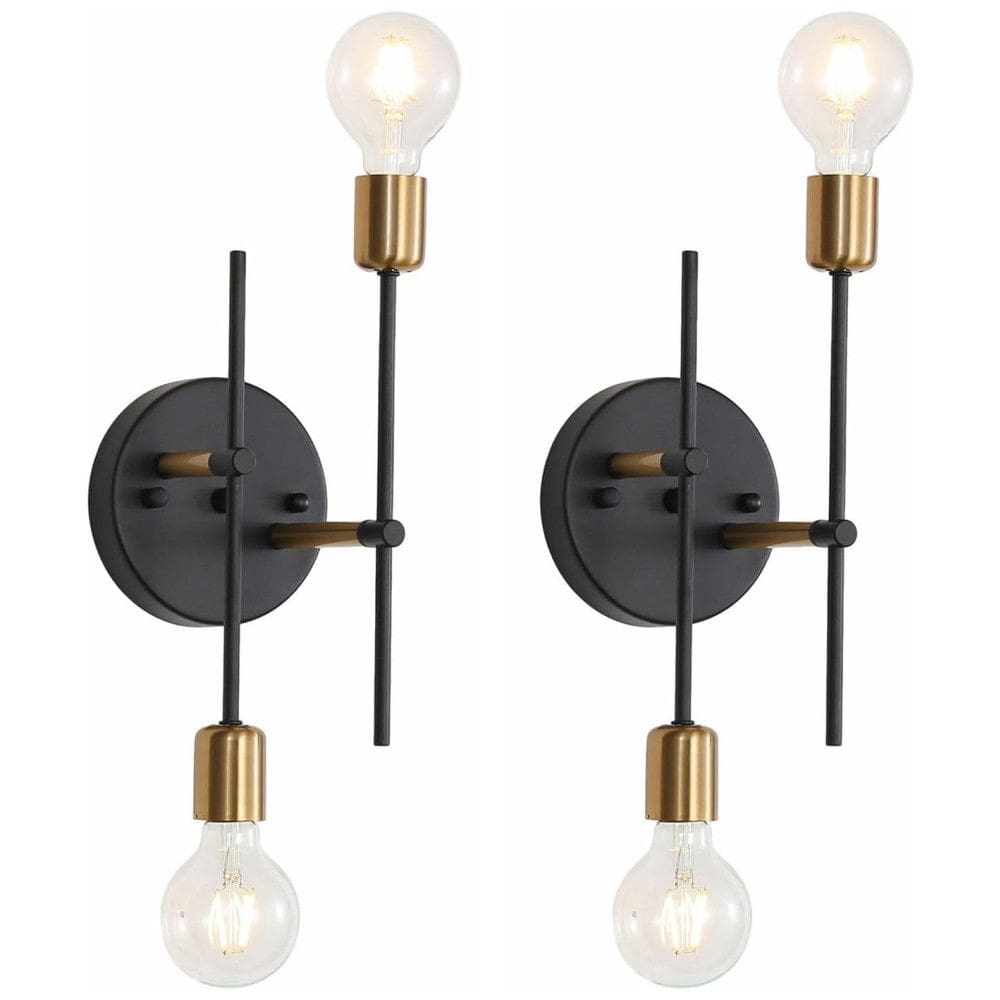 Conjunto de Luminária de Parede com Fio, Estilo Industrial Moderna, Material de Metal e 2 Peças,110V, EFINEHOME, Preto Fosco