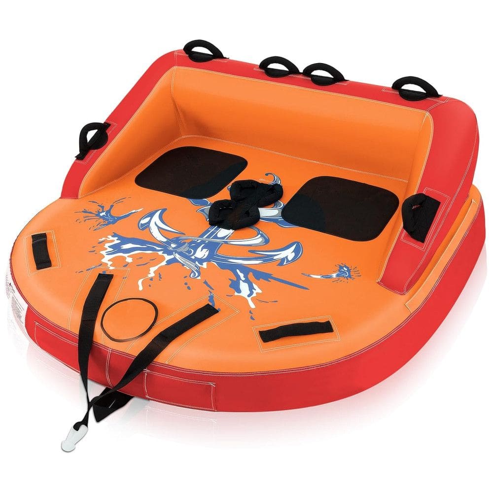 Boia Rebocável para 3 Pessoas, Carga Máx 155 kg com Drenagem, Pontos de Reboque Duplos Dianteiros e Traseiros, Goplus, Laranja