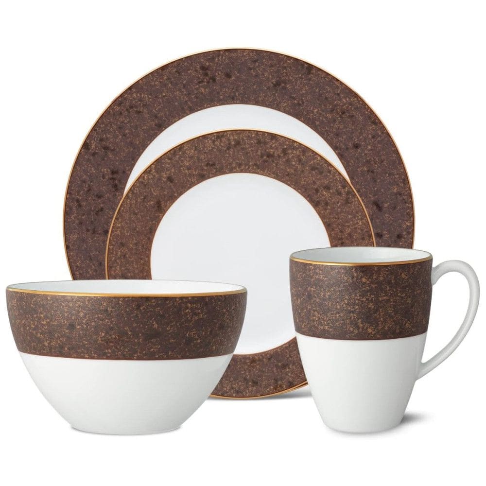 Aparelho de Jantar para Todas as Ocasiões com 4 Peças, Formato Redondo e Material de Porcelana, Noritake 1768-04G, Branco e Marrom