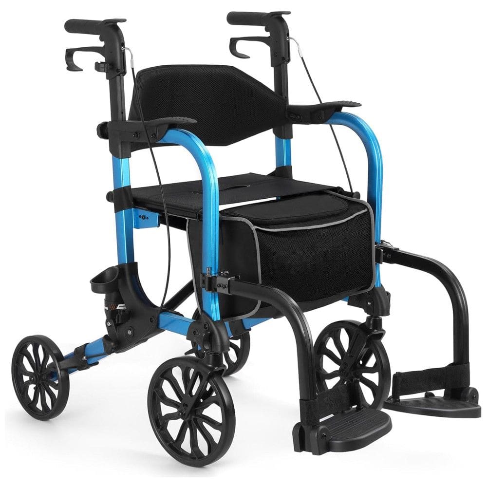 Andador Rollator 2 em 1 Leve com Rodas Dianteiras de e Rodas Traseiras para Idosos, Cadeira de Rodas Dobrável Suporta até 136kg