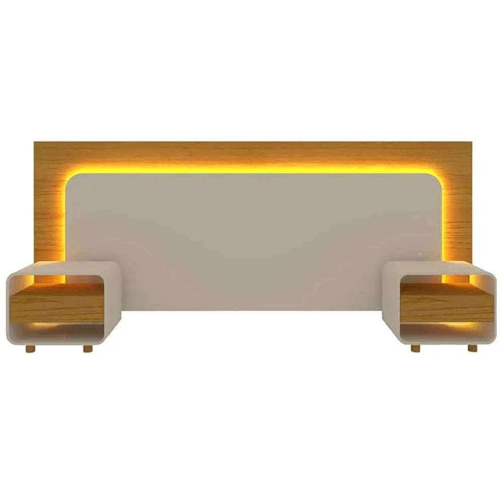 Cabeceira Innova Casal Queen King com 2 Mesas de Cabeceira e LED Gelius Cor Naturale Off White