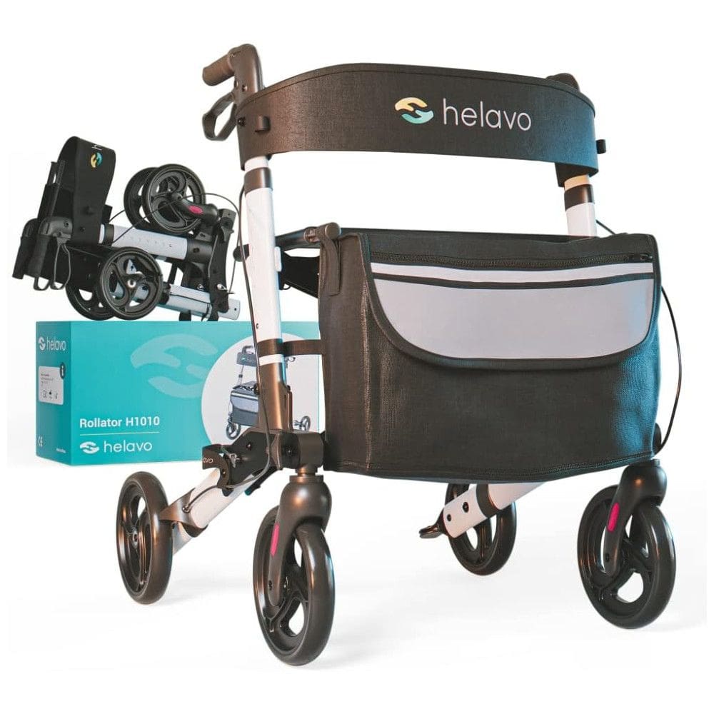 Andador Adulto Idoso com Apoio de Braço, Assento Acolchoado e Cesto, Suporta até 136 Quilos, HELAVO H1010, Preto