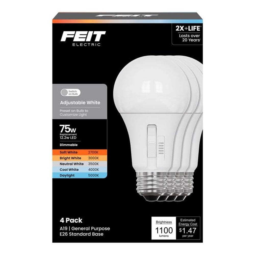 Lâmpadas LED Feit Electric A19 12,2 W 75 W substituem 4 unidades reguláveis