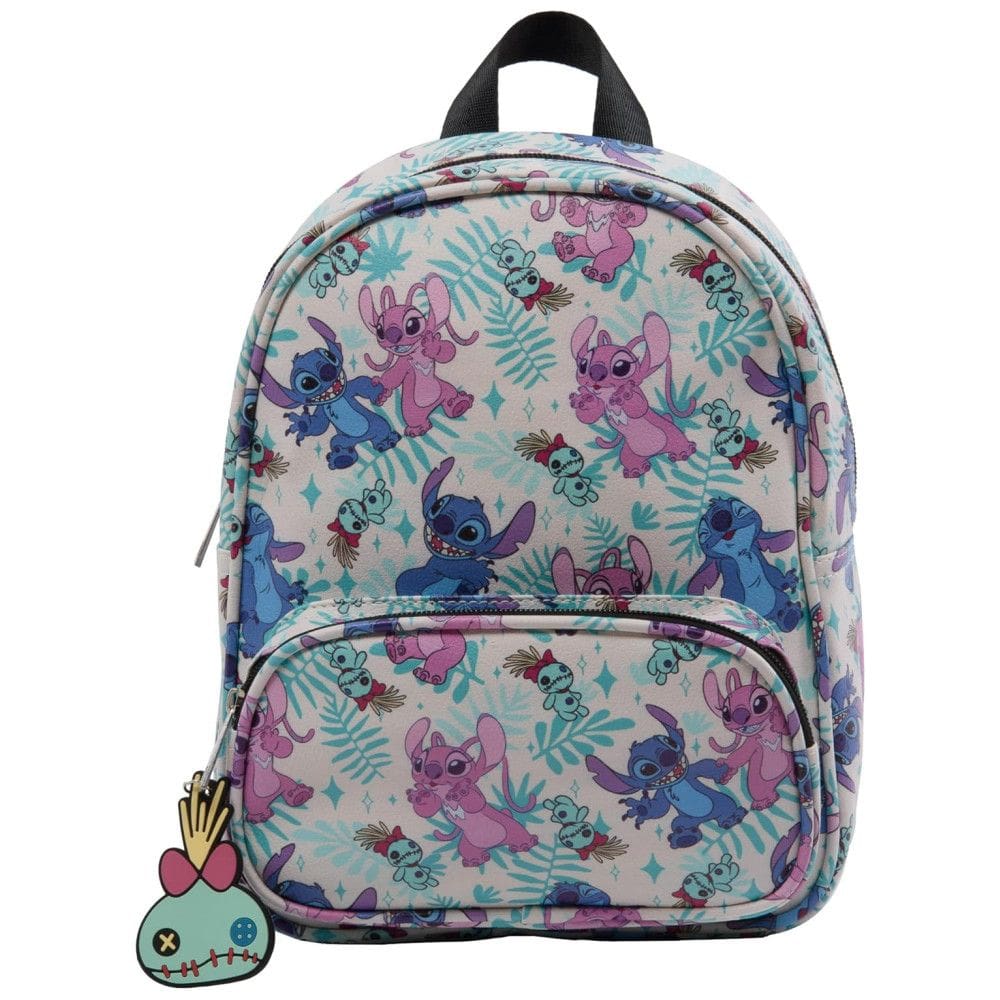 Mini Mochila Escolar Infantil 26cm Disney Stitch e Angel para Meninos e Meninas, Branco