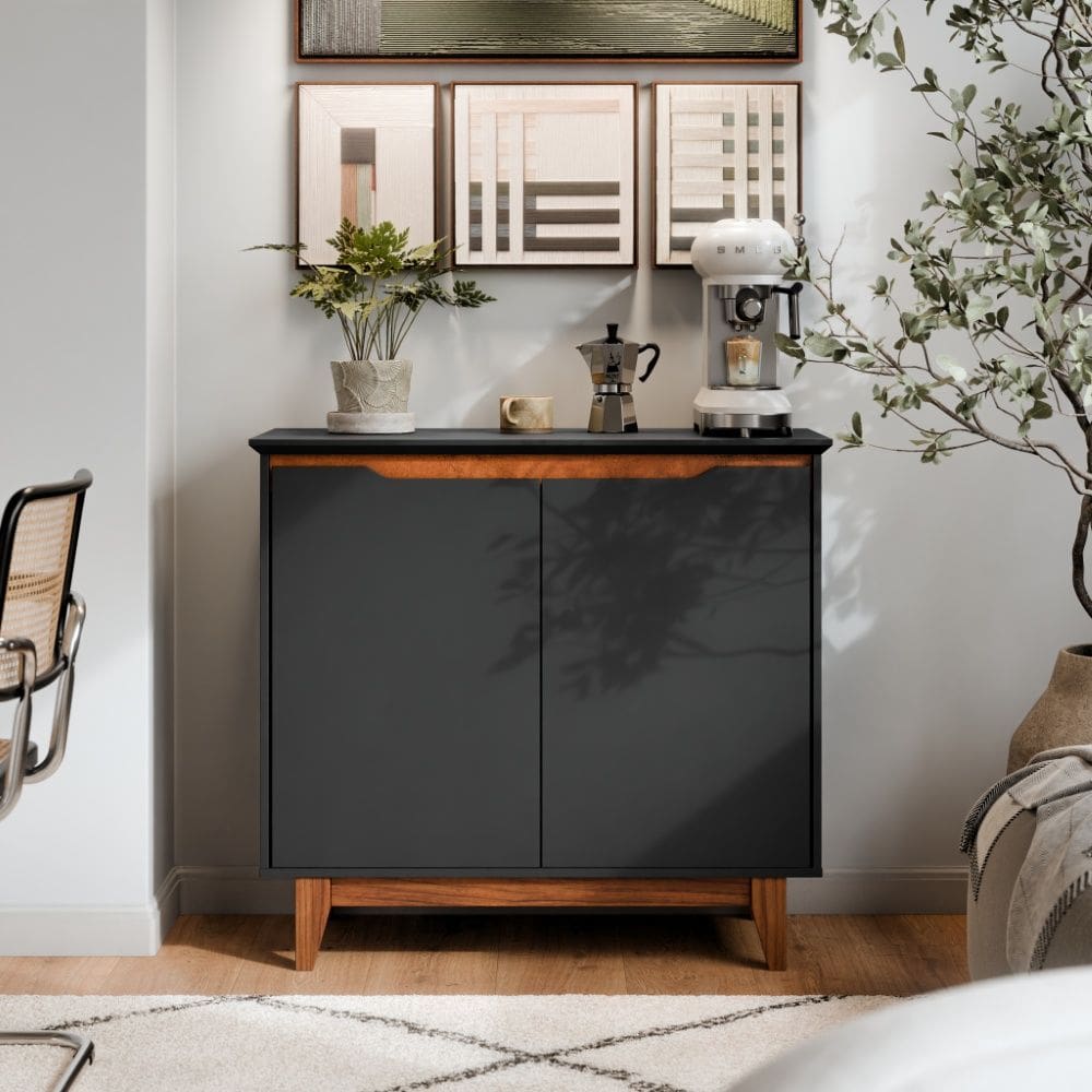 Buffet Aparador 2 Portas sem Gaveta Flow Preto EJ Móveis