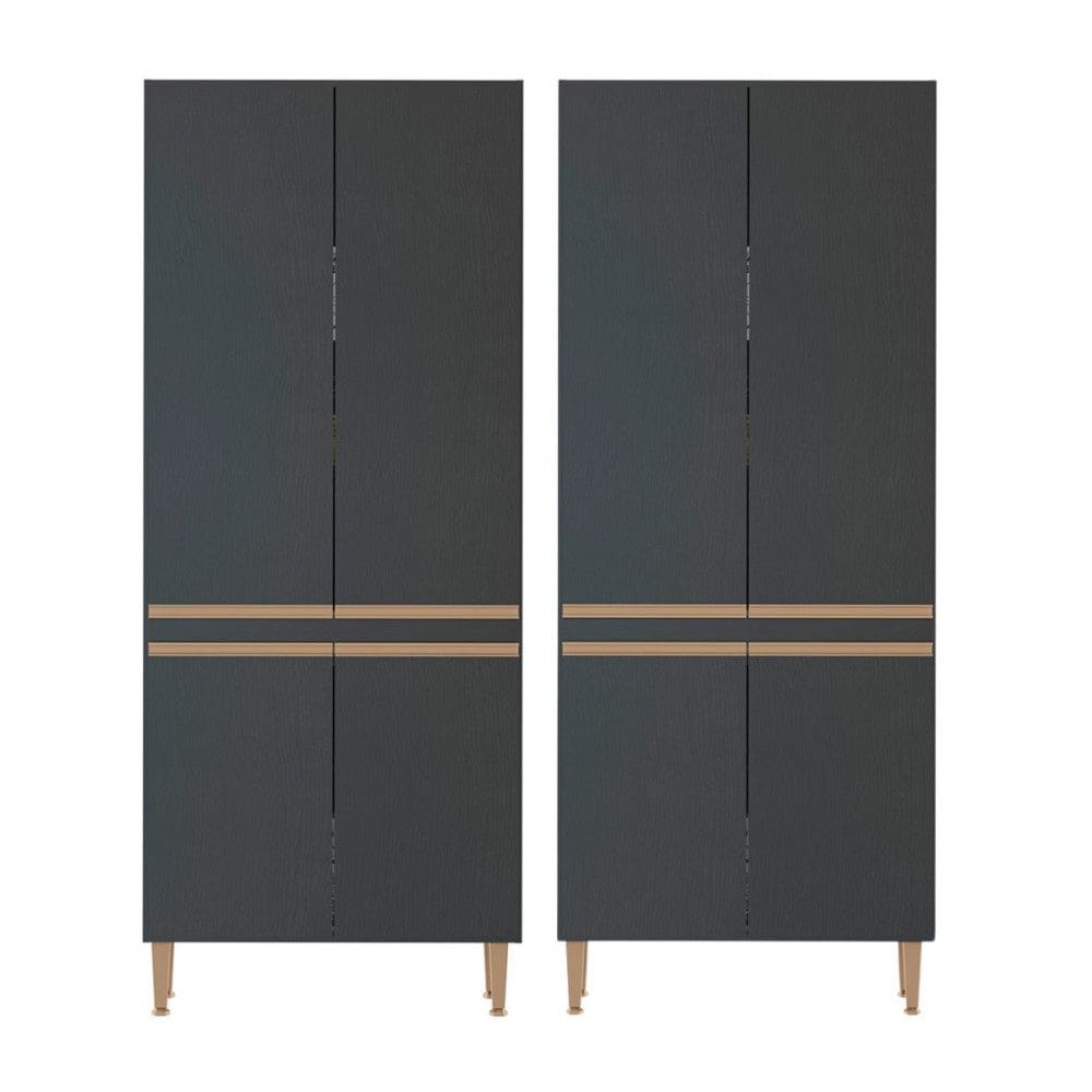 Kit 2 Armário Paneleiro para Cozinha Multiuso 80x202cm Preto