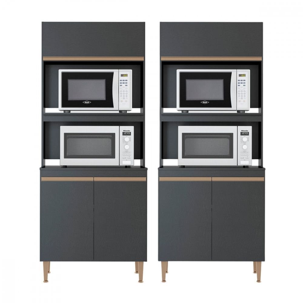 Kit 2 Armário Torre Quente Sabrina para Cozinha Forno/Micro Preto