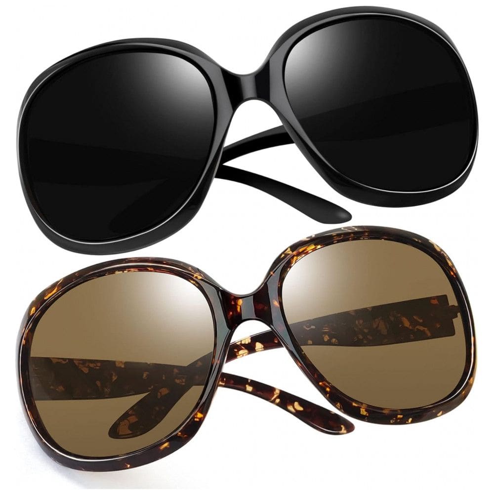 Óculos de Sol Feminino Polarizados com Proteção UV, Joopin D11, 2 Unidades, Preto e Âmbar Marrom