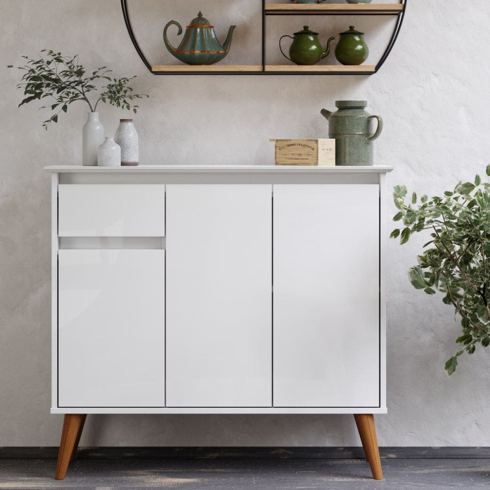 Aparador Buffet Veneza Retrô 3 Portas 1 Gaveta Branco EJ Móveis