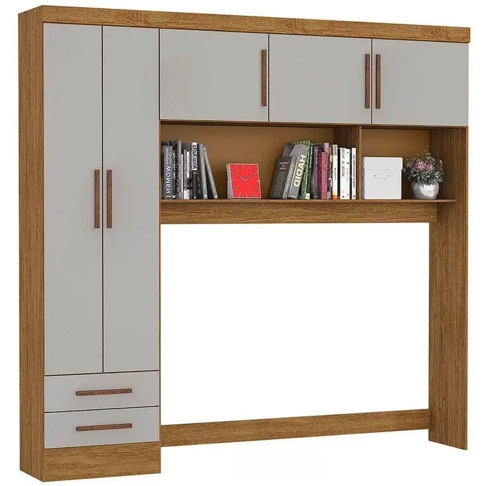 Guarda Roupa Modulado Carioca 5 Portas 2 Gavetas Cor Freijó Off White