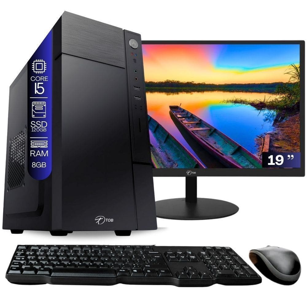Computador Completo TOB Intel Core i5 com SSD 120GB Memória 8GB Windows 10 Pro Trial  Teclado e Mouse  Monitor 19” Desktop