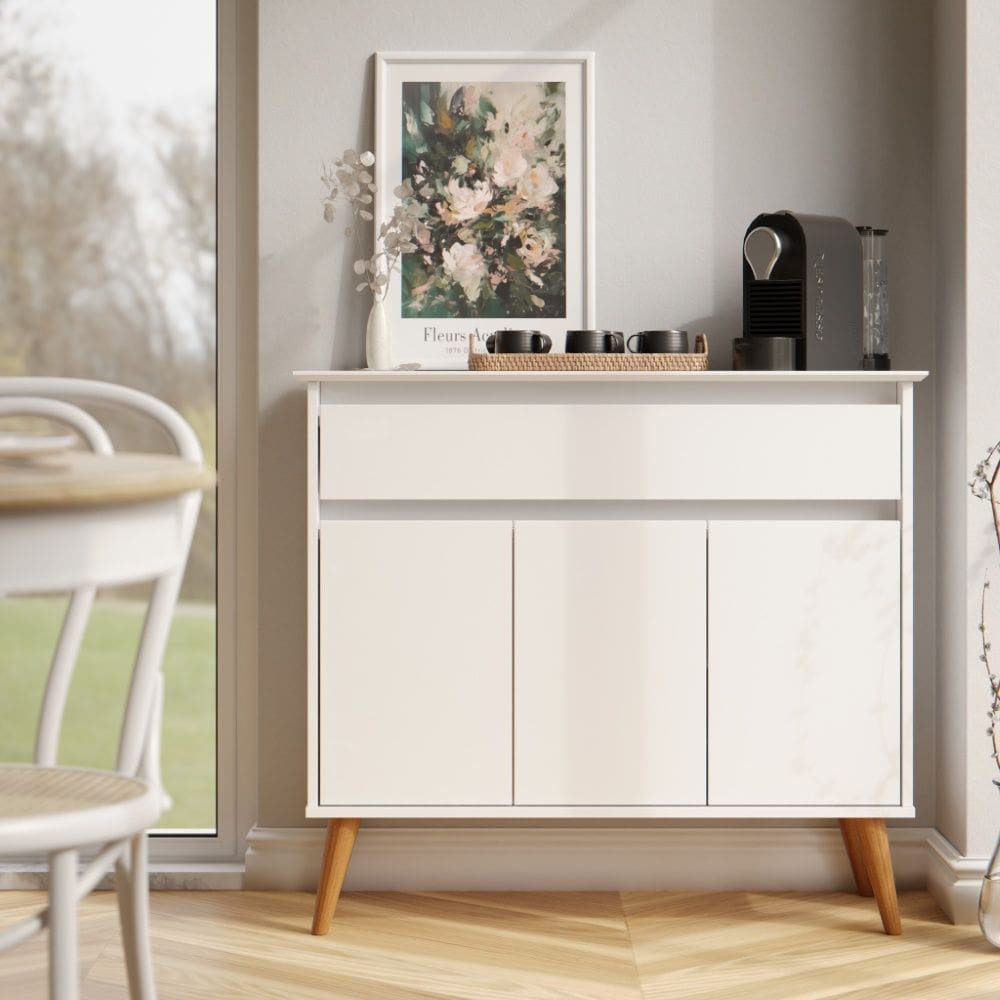 Aparador Buffet Zeus 31700 Retrô 3 Portas 1 Gaveta Branco EJ Móveis