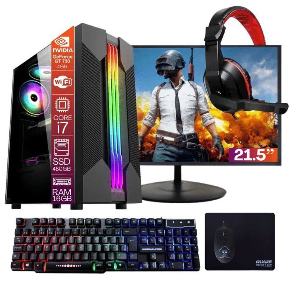 Computador Pc Gamer Completo Completo Tob Intel Core I7 Rede Sem Fio Ssd 480Gb 16Gb Vga Gt730 4Gb Windows 10 Pro Trial Teclado/Mouse Mouse Pad Head