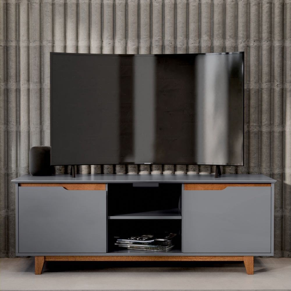 Rack Bancada Flow Para TV até 55 Polegadas Cinza EJ Móveis