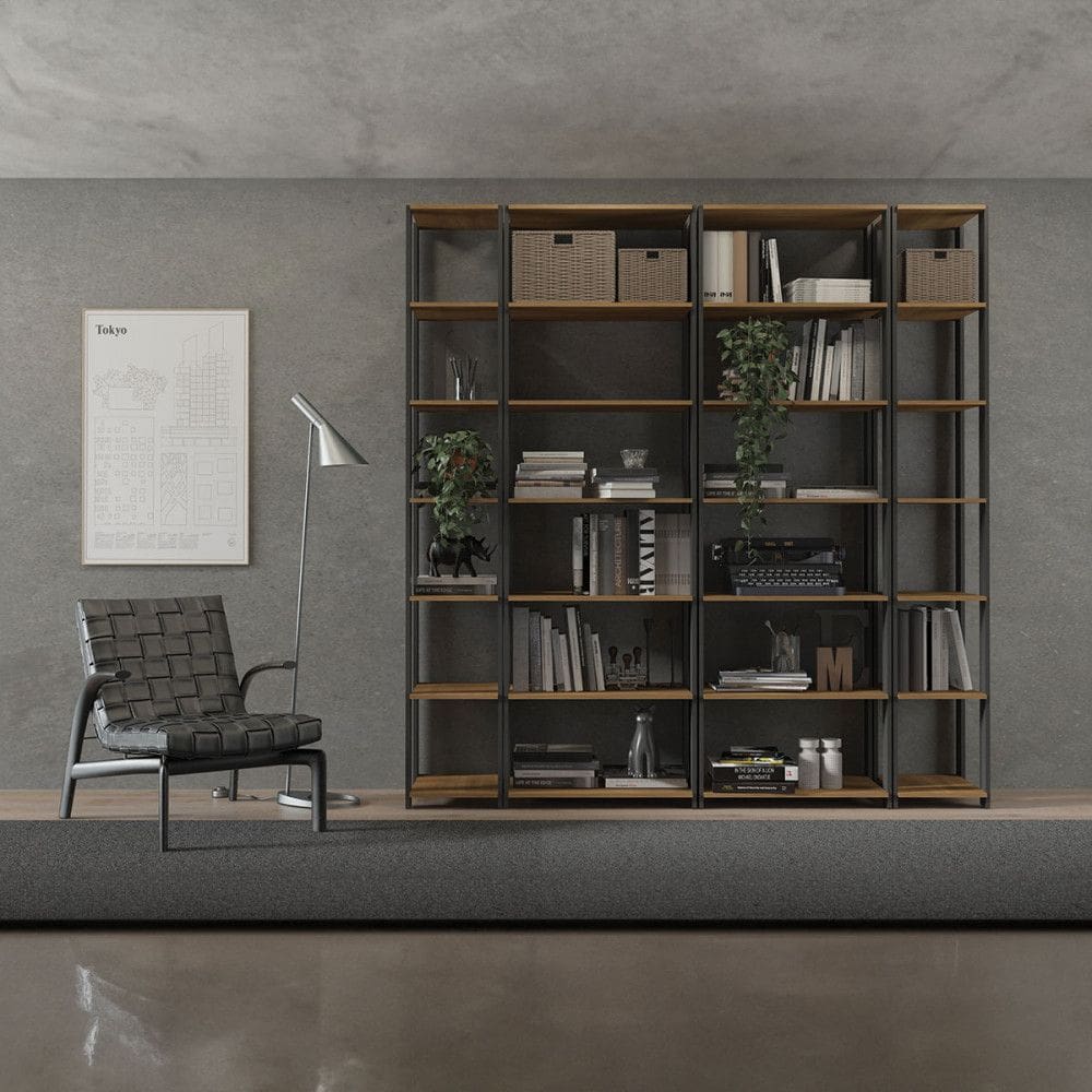 Kit Estante 210x220cm 4 Peças Escritório MDP Carvalho Industrial Bacco MENU