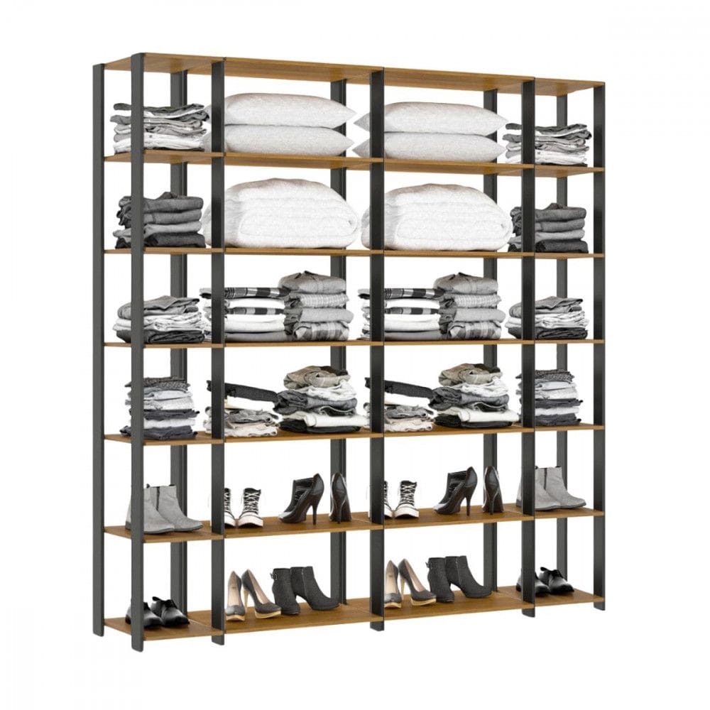 Kit Estantes Multiuso 210x220cm 4 Peças Estilo Industrial MDP Carvalho