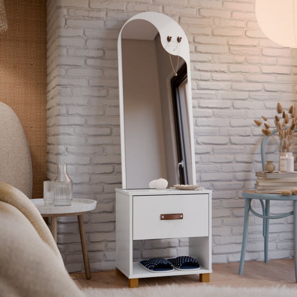 Penteadeira Organic com Espelho e 1 Gaveta Branco EJ Móveis