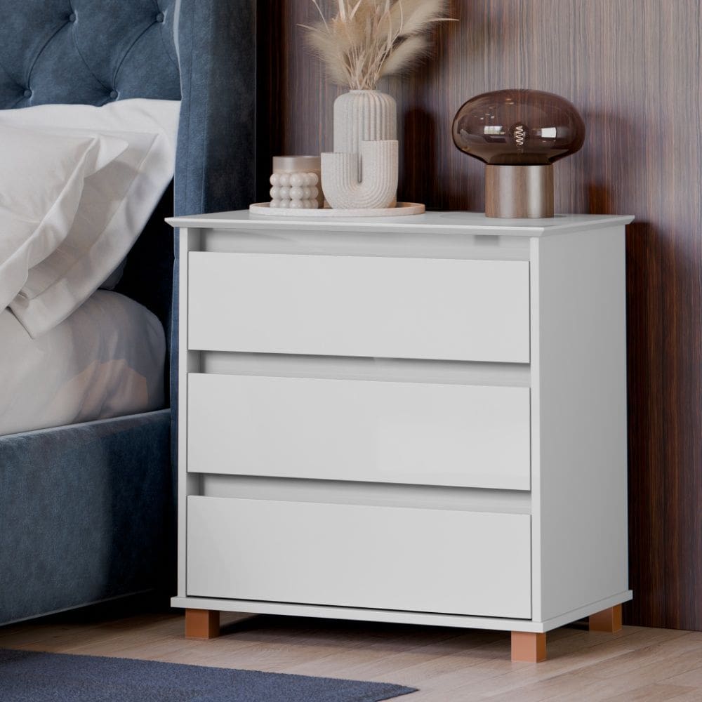 Mesa de Cabeceira 33000 3 Gavetas Branco EJ Móveis