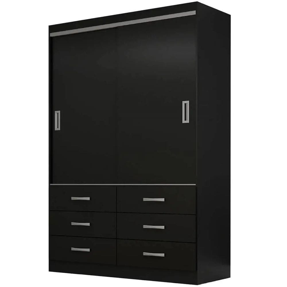 Guarda Roupa Veneza Solteiro 2 Portas 6 Gavetas Evidencia Cor Preto