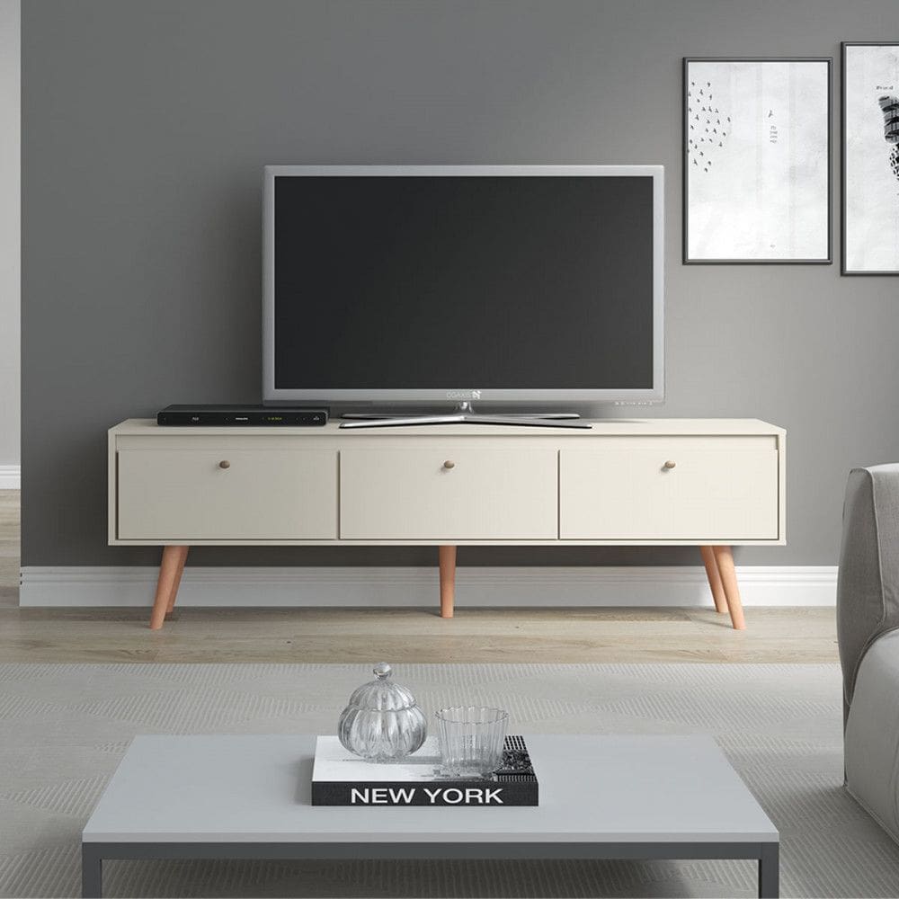 Rack TV 65 Pol. Pés Madeira 160x59Cm MDP Champanhe 0673