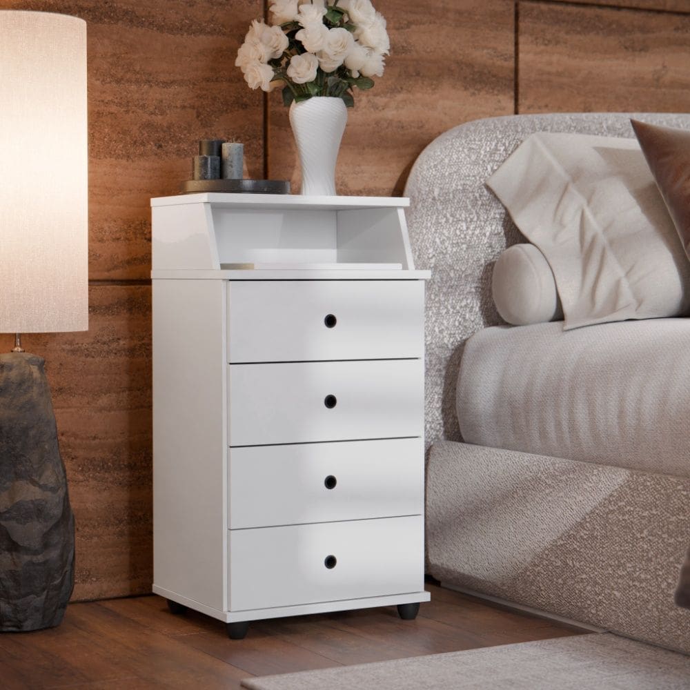 Mesa de Cabeceira 25900 Luxo II New 4 Gavetas Branco EJ Móveis