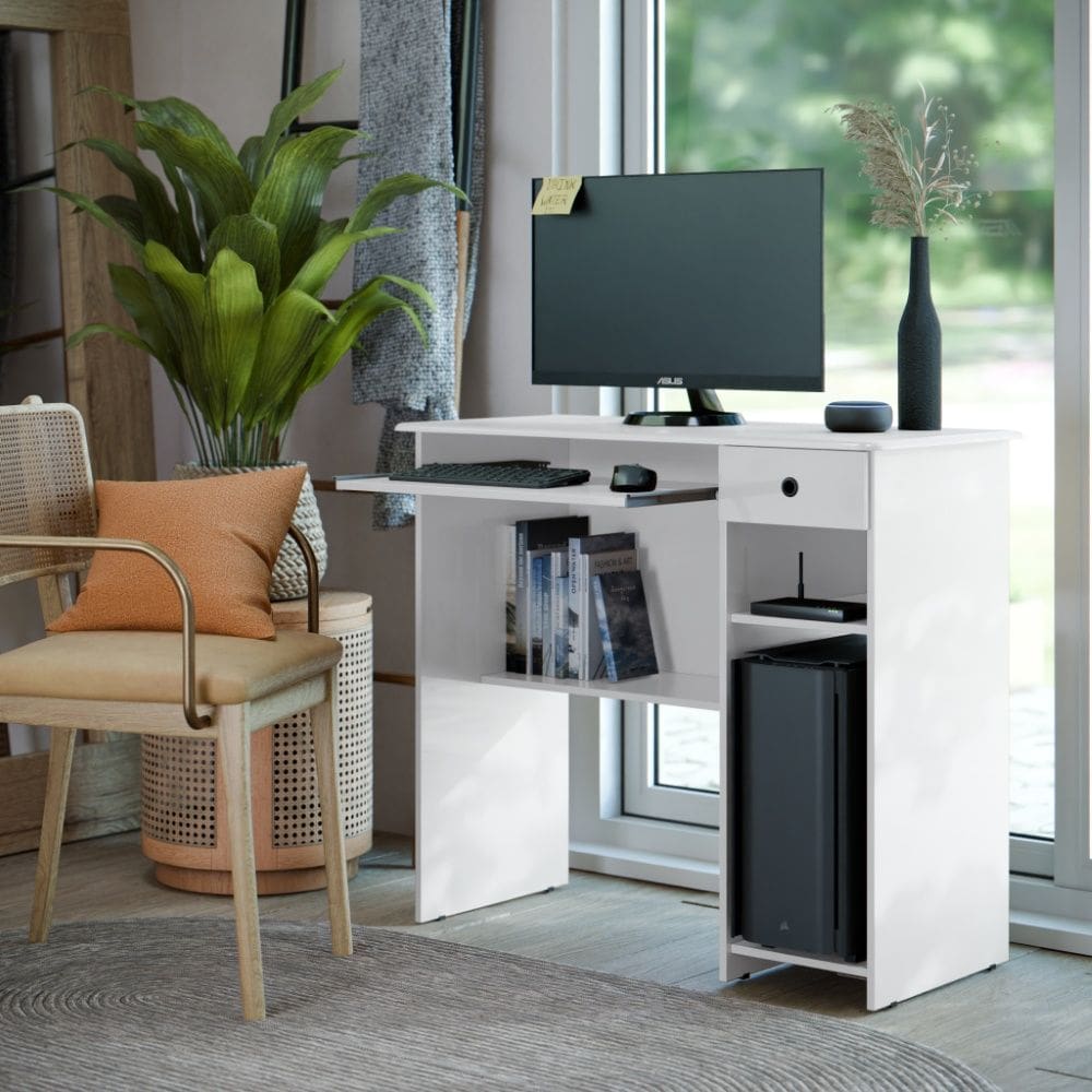 Mesa de Computador Escrivaninha Viena Branco EJ Móveis