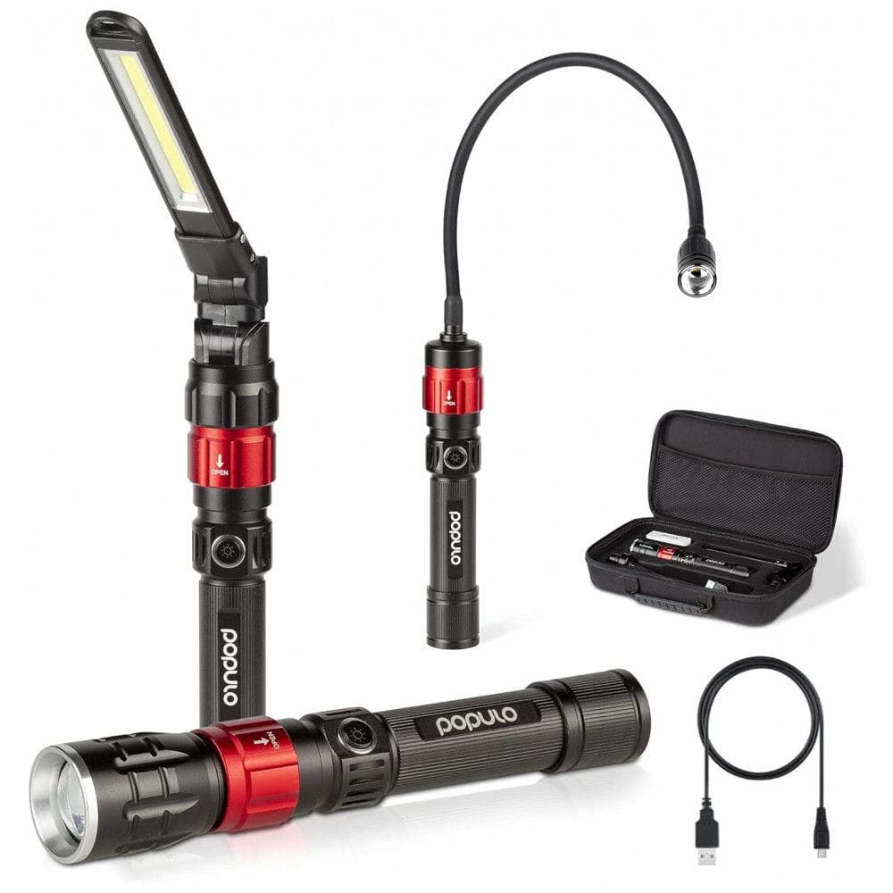 Lanterna Luz de Trabalho LED 3 em 1 com 400 Lúmens Recarregável, POPULO PMLK 3, Preto