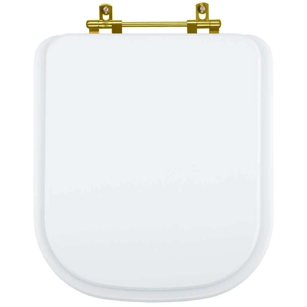 Tampa de Vaso Poliéster Axis Branco para bacia Deca com Ferragem Dourada