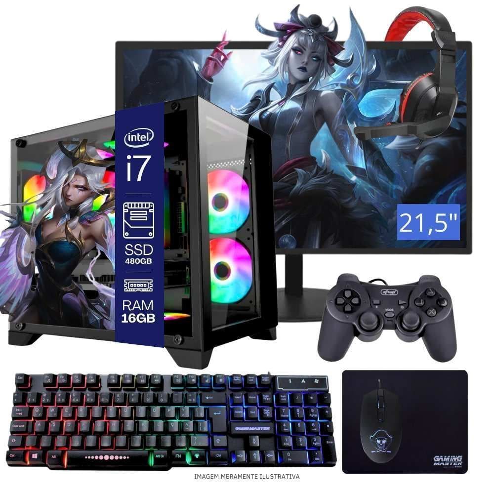 Computador Pc Gamer Completo Tob Intel Core I7 16Gb De Memória Ssd 480Gb Teclado + Mouse + Headset Gamer + Gabinete Gamer Rgb + Joystick E Windows 10