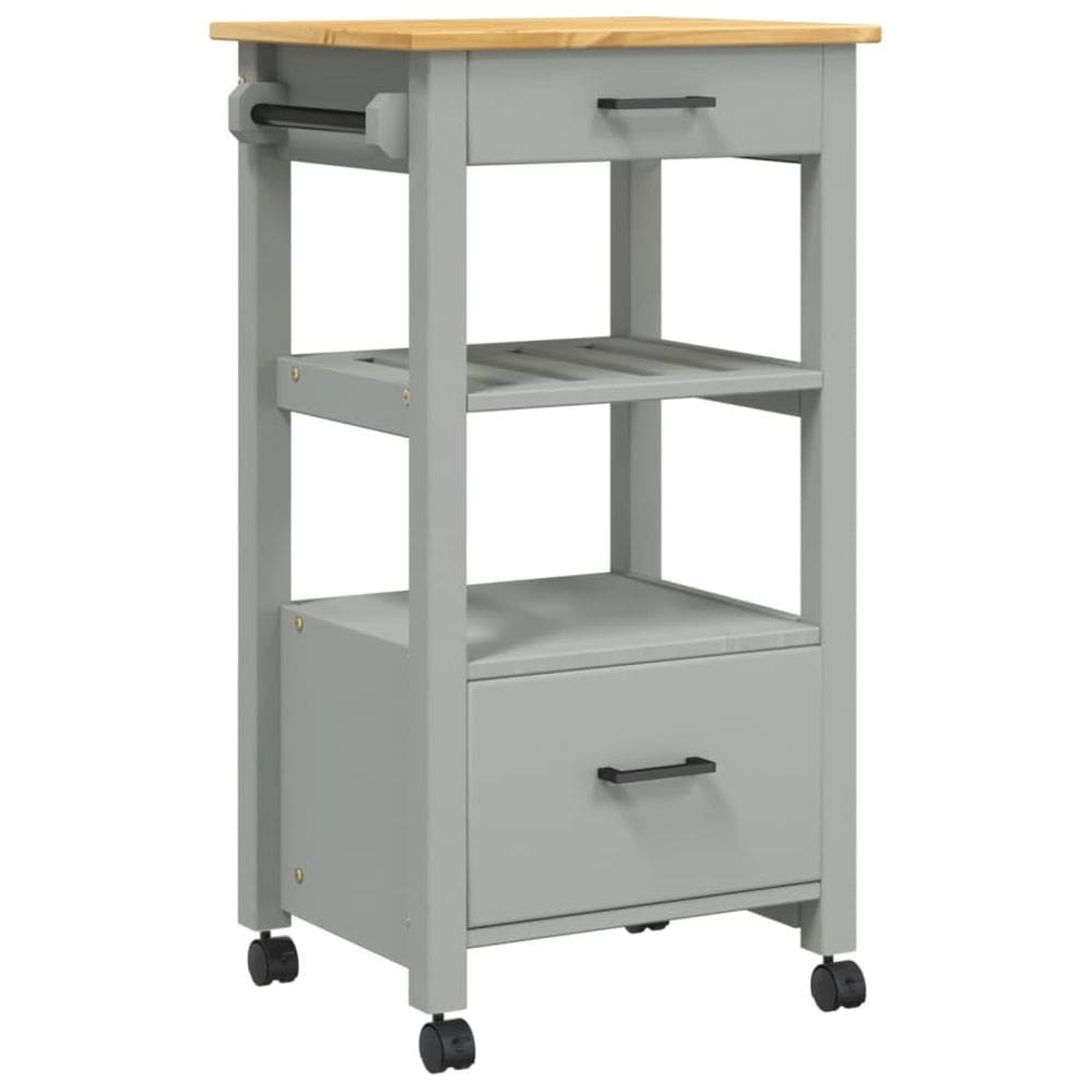 Carrinho de cozinha VidaXL Rolling Cart, madeira maciça de pinho, cinza